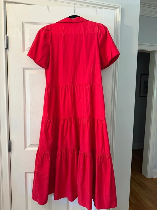 Brochu Walker Red Button-Front Tiered Midi Dress with Puff Sleeves - Picture 6 of 7